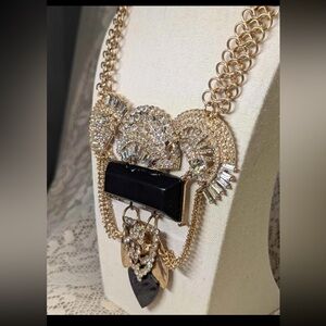 Natasha Couture Gold and Black Crystal Necklace